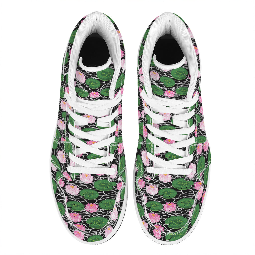 Lotus Flower And Leaf Pattern Print High Top Leather Sneakers