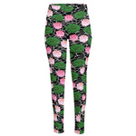Lotus Flower And Leaf Pattern Print High-Waisted Pocket Leggings