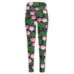 Lotus Flower And Leaf Pattern Print High-Waisted Pocket Leggings