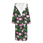 Lotus Flower And Leaf Pattern Print Hooded Bathrobe