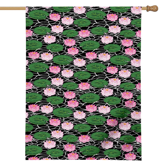 Lotus Flower And Leaf Pattern Print House Flag