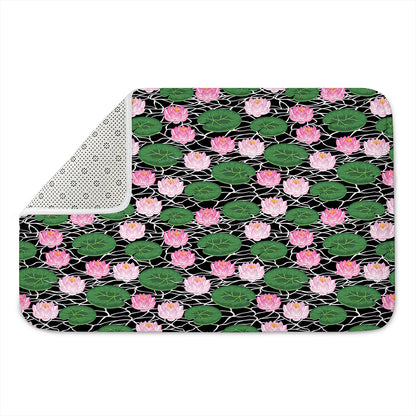 Lotus Flower And Leaf Pattern Print Indoor Door Mat