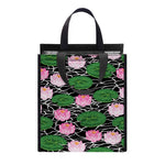 Lotus Flower And Leaf Pattern Print Insulated Lunch Tote