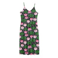 Lotus Flower And Leaf Pattern Print Jersey Midi Cami Dress