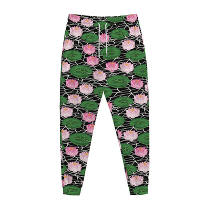 Lotus Flower And Leaf Pattern Print Jogger Pants