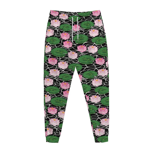 Lotus Flower And Leaf Pattern Print Jogger Pants