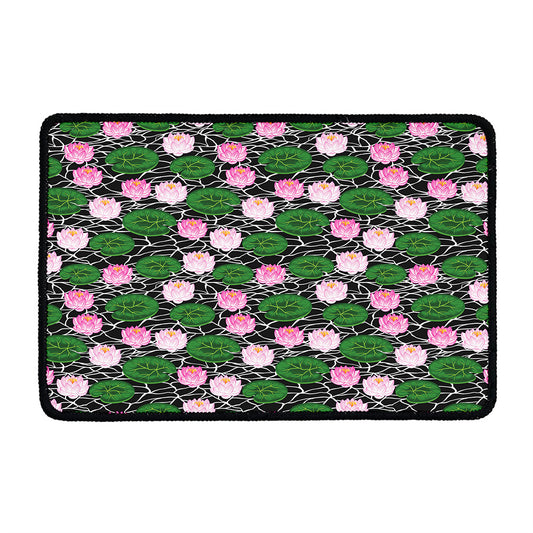 Lotus Flower And Leaf Pattern Print Kitchen Mat