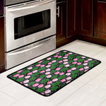 Lotus Flower And Leaf Pattern Print Kitchen Mat