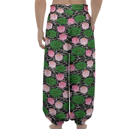 Lotus Flower And Leaf Pattern Print Lantern Pants