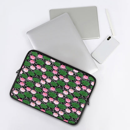Lotus Flower And Leaf Pattern Print Laptop Sleeve