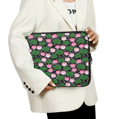 Lotus Flower And Leaf Pattern Print Laptop Sleeve