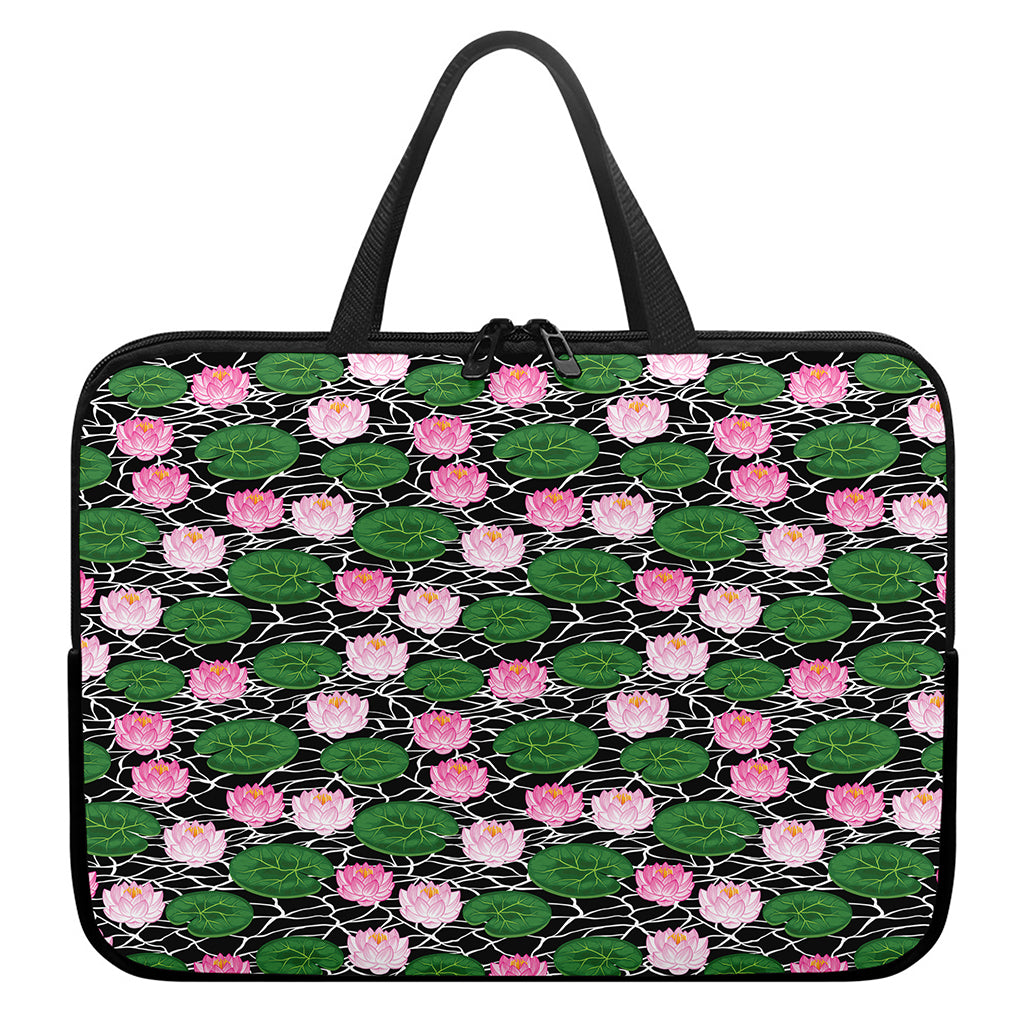 Lotus Flower And Leaf Pattern Print Laptop Sleeve With Handle