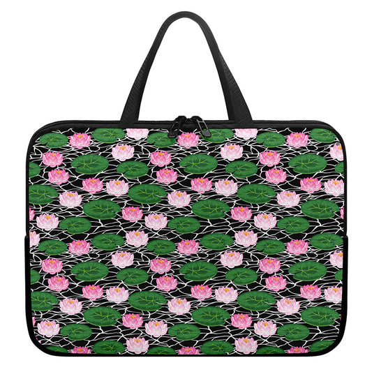 Lotus Flower And Leaf Pattern Print Laptop Sleeve With Handle