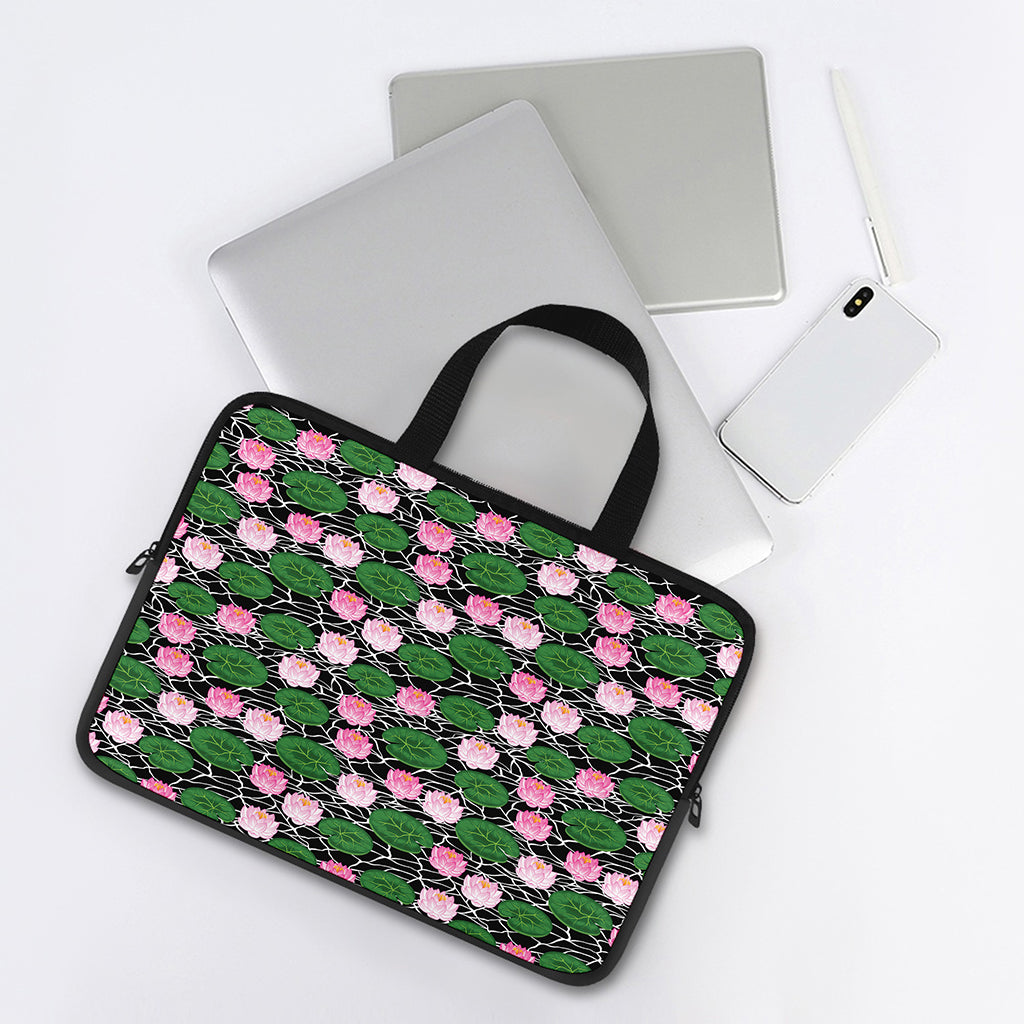 Lotus Flower And Leaf Pattern Print Laptop Sleeve With Handle
