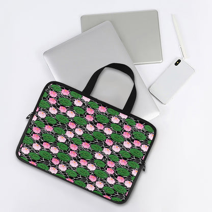 Lotus Flower And Leaf Pattern Print Laptop Sleeve With Handle