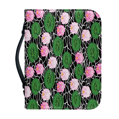 Lotus Flower And Leaf Pattern Print Leather Bible Cover