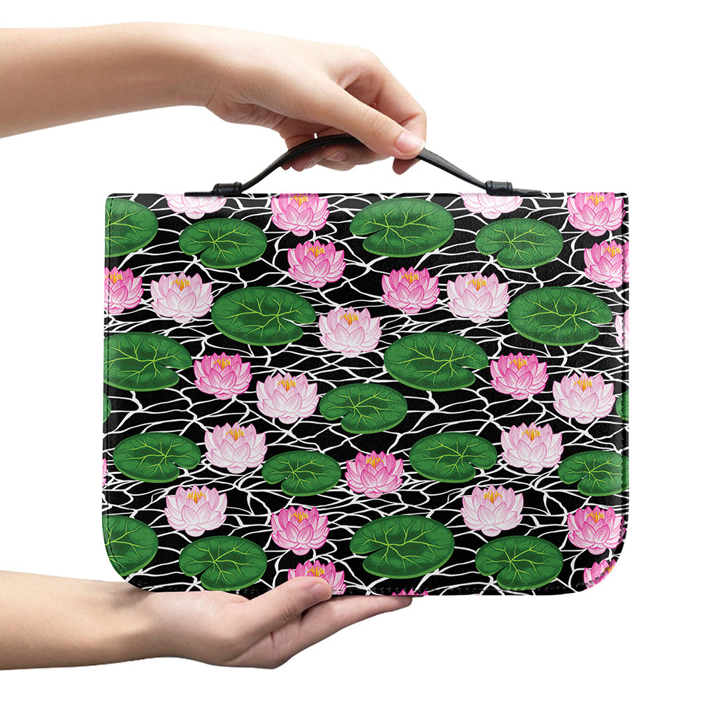 Lotus Flower And Leaf Pattern Print Leather Bible Cover