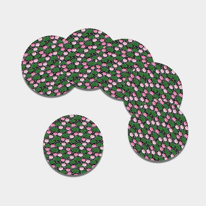 Lotus Flower And Leaf Pattern Print Leather Coaster Set