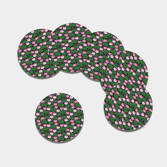 Lotus Flower And Leaf Pattern Print Leather Coaster Set