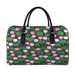 Lotus Flower And Leaf Pattern Print Leather Duffle Bag