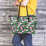Lotus Flower And Leaf Pattern Print Leather Tote Bag