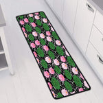 Lotus Flower And Leaf Pattern Print Long Kitchen Mat