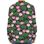 Lotus Flower And Leaf Pattern Print Long Sleeve Baseball Jersey