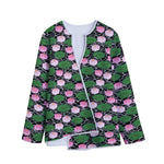 Lotus Flower And Leaf Pattern Print Long Sleeve Short Coat