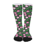 Lotus Flower And Leaf Pattern Print Long Socks