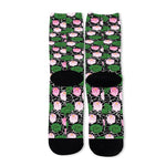 Lotus Flower And Leaf Pattern Print Long Socks