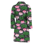Lotus Flower And Leaf Pattern Print Men's Bathrobe