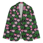 Lotus Flower And Leaf Pattern Print Men's Blazer