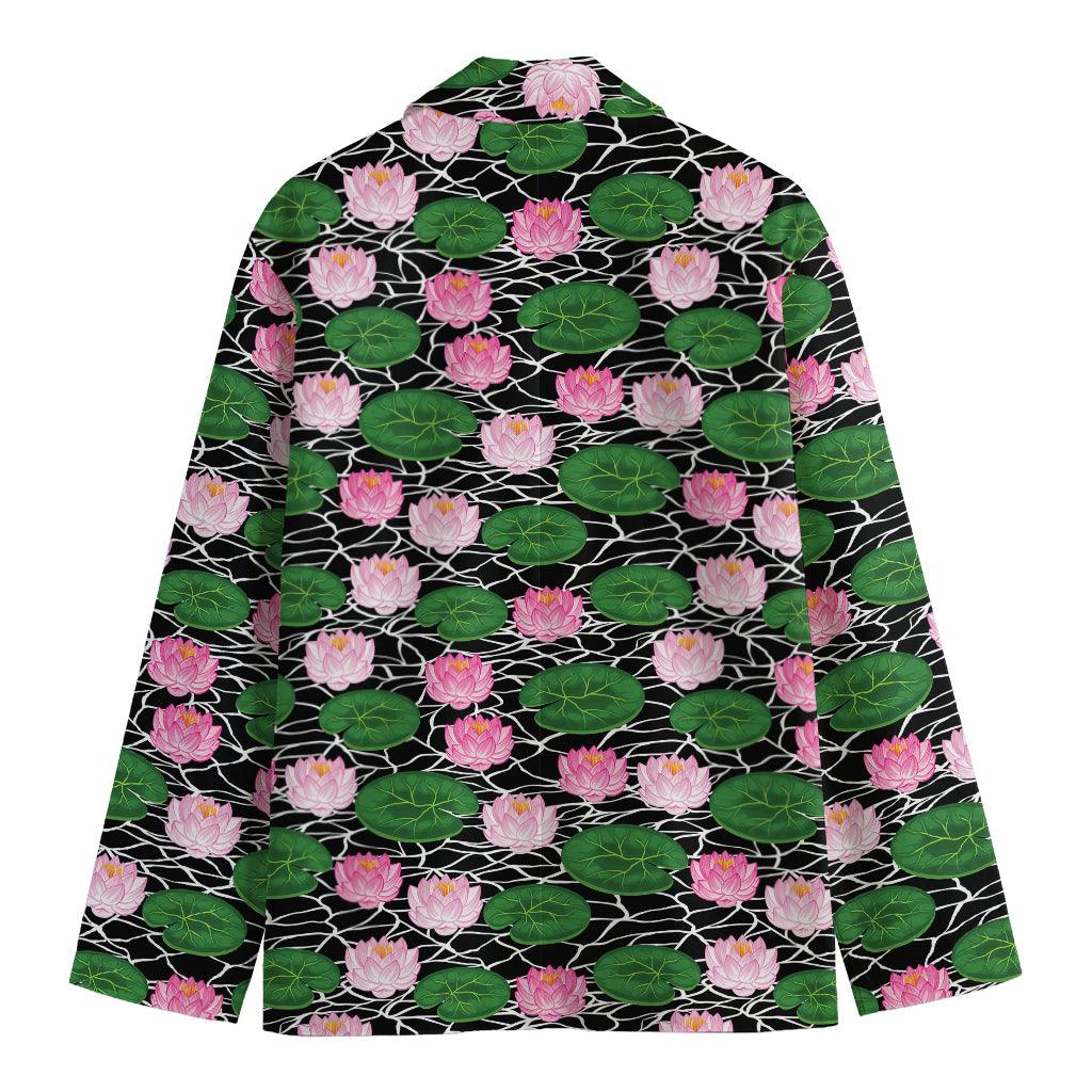 Lotus Flower And Leaf Pattern Print Men's Blazer