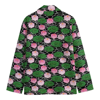 Lotus Flower And Leaf Pattern Print Men's Blazer