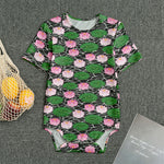 Lotus Flower And Leaf Pattern Print Men's Bodysuit