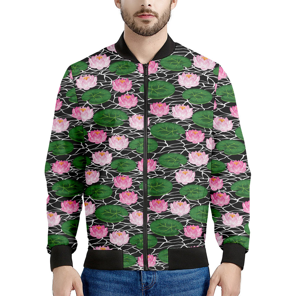 Lotus Flower And Leaf Pattern Print Men's Bomber Jacket