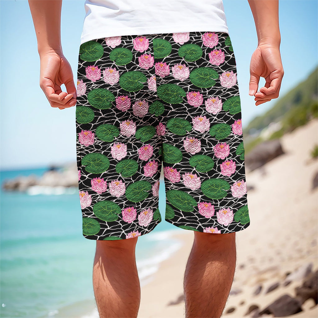 Lotus Flower And Leaf Pattern Print Men's Cargo Shorts