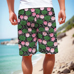 Lotus Flower And Leaf Pattern Print Men's Cargo Shorts