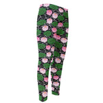 Lotus Flower And Leaf Pattern Print Men's Compression Pants