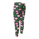 Lotus Flower And Leaf Pattern Print Men's Compression Pants
