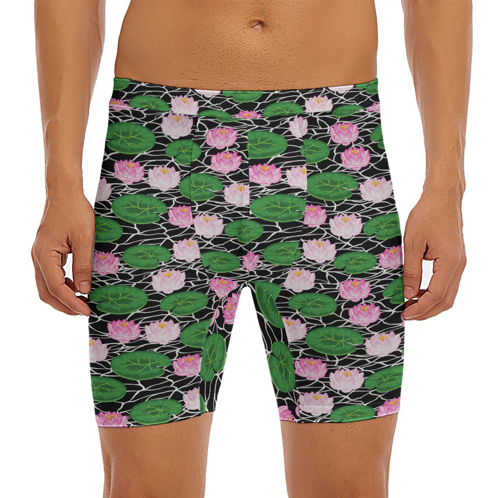 Lotus Flower And Leaf Pattern Print Men's Long Boxer Briefs