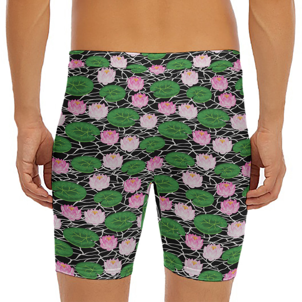 Lotus Flower And Leaf Pattern Print Men's Long Boxer Briefs