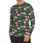 Lotus Flower And Leaf Pattern Print Men's Long Sleeve Rash Guard