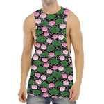 Lotus Flower And Leaf Pattern Print Men's Muscle Tank Top