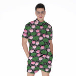 Lotus Flower And Leaf Pattern Print Men's Rompers