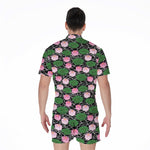 Lotus Flower And Leaf Pattern Print Men's Rompers