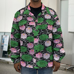 Lotus Flower And Leaf Pattern Print Men's Shirt Jacket