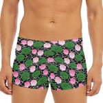 Lotus Flower And Leaf Pattern Print Men's Short Boxer Briefs