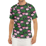 Lotus Flower And Leaf Pattern Print Men's Short Sleeve Rash Guard