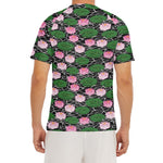 Lotus Flower And Leaf Pattern Print Men's Short Sleeve Rash Guard